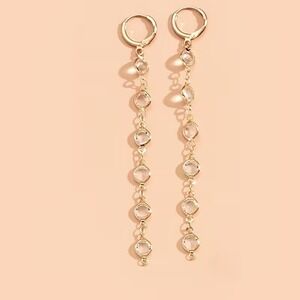 Gold‎ Tone Dangle Earrings Clear Crystal Chain Drop Leverback Women
